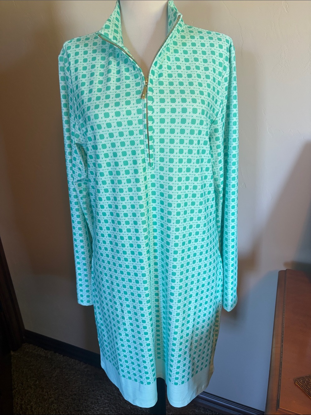 Women's Mint Geometric Quarter-Zip Dress or Swim Coverup L - Cabana Life